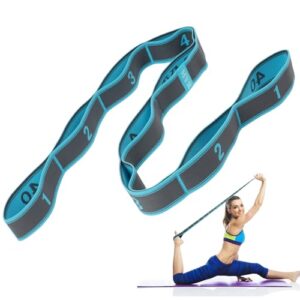 flintronic Yoga Stretching Strap in blau mit 9 Schleifen