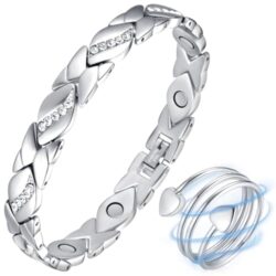 Vicmag Magnetarmband Damen aus Titanstahl mit Silberkristall Design