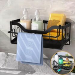 MainPi Spülbecken Organizer schwarz mit Handtuchhalter