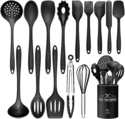 Wildone 15-teiliges Silikon Küchenutensilien-Set in Schwarz