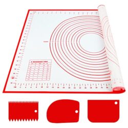Große Silikon-Backmatte mit Messmarkierungen und Teigschabern