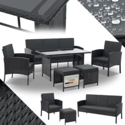 Juskys Polyrattan Gartenmöbel Sitzgruppe Turin in Schwarz