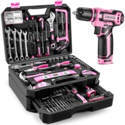 DEKO 12 V rosa Akku-Bohrmaschinen-Set für Heimwerkerinnen