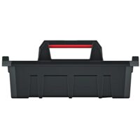 Schwarze Werkzeugtrage mit ergonomischem Griff und Trennstege.