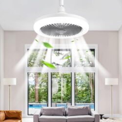 Moderne Ventilatorlampe in grau mit Fernbedienung und LED-Beleuchtung.