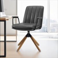 Moderne Kunstlederstühle in verschiedenen Designs und Farben.