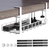 Verschiedene Kabel-Organizer zur Aufbewahrung von Kabeln auf einem Tisch.