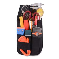 Werkzeuggurt aus schwarzem Oxford-Stoff mit mehreren Taschen für Werkzeuge.