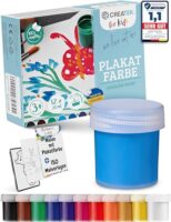 Bastelfarben in verschiedenen Farben für kreative Kinderprojekte.