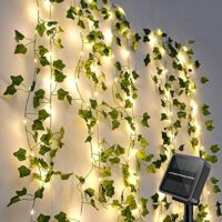 Solarlichterkette mit Efeu und warmem Licht im Garten.