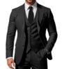 SPTALLFITJSV 3-teiliges Herren-Anzug-Set, schmale Passform, Spitzrevers, 2 Knöpfe, Blazer, Jacke, Weste, Hose, Set, Hochzeit, Business, Abschlussball, Party, Schwarz, M