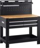 Meister Werkbank 1400 x 1140 x 610 mm – 200 kg Tragkraft – Vier Schubladen, Lochrückwand & drei Ablagefächer – Mit LED-Arbeitsleuchte & integrierter Steckdosenleiste – Aus Stahl / Werktisch / 9079700