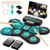 CAHAYA Elektronisches Schlagzeug für Kinder mit Handhaben: Aufrollbar E-Drum-Set 9-Pads Mit 2 Pedal Eingebauter Stereo-Lautsprecher – Unterstützt Kopfhörerausgang 10 Stunden Akkulaufzeit- CY00387-1